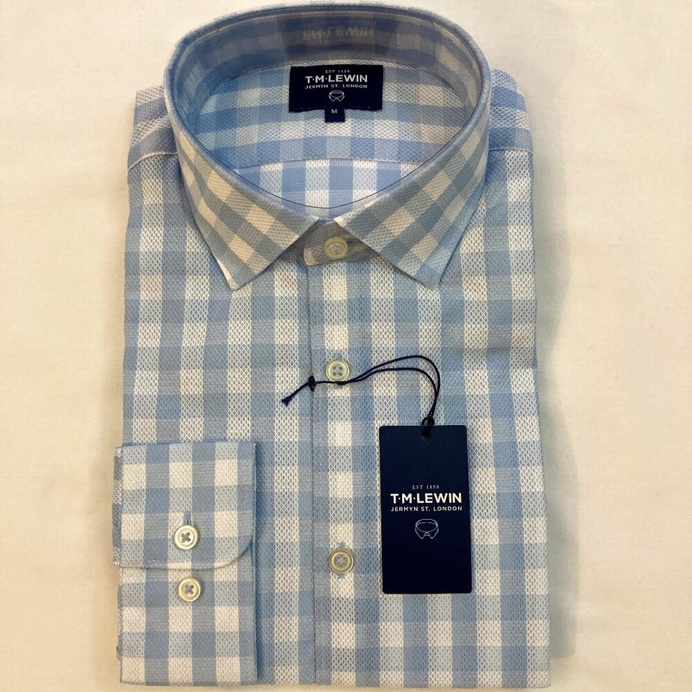 T.M. Lewin blue check slim-fit shirt in Leno weave (NWT)